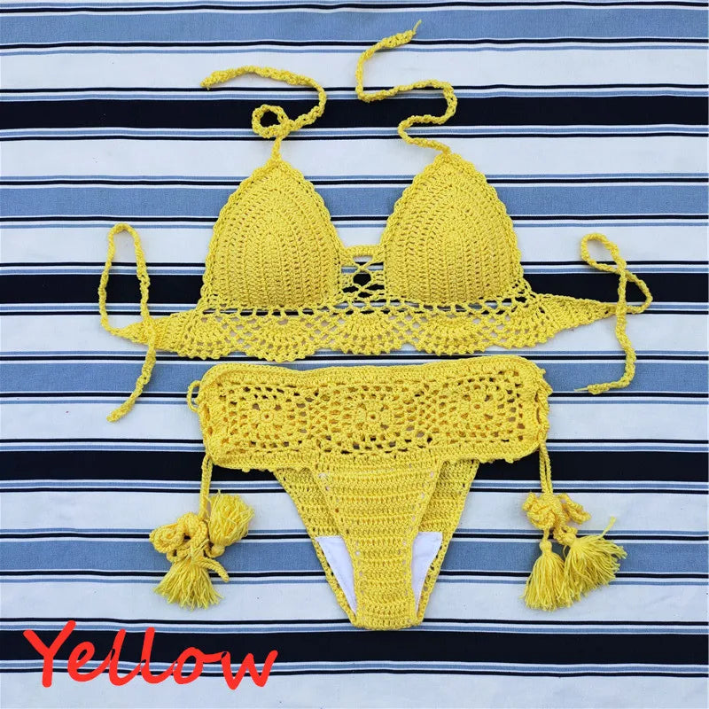 Coastal Caravan Crochet Crop-Top Bikini Set