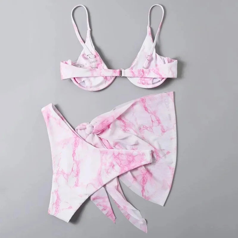 Mystic Monsoon Marble Print Bikini Three-piece