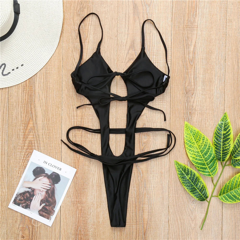 Boho Break Backless Bikini Hollow Out One-Piece