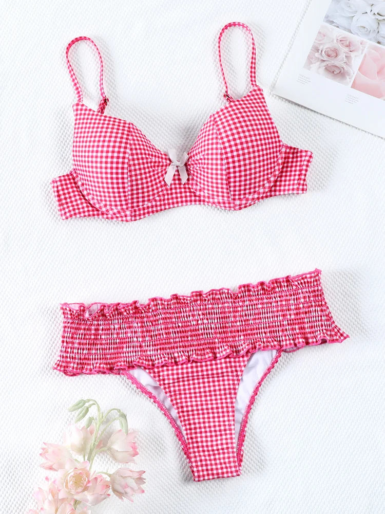 Palms & Petals Plaid Bikini Set