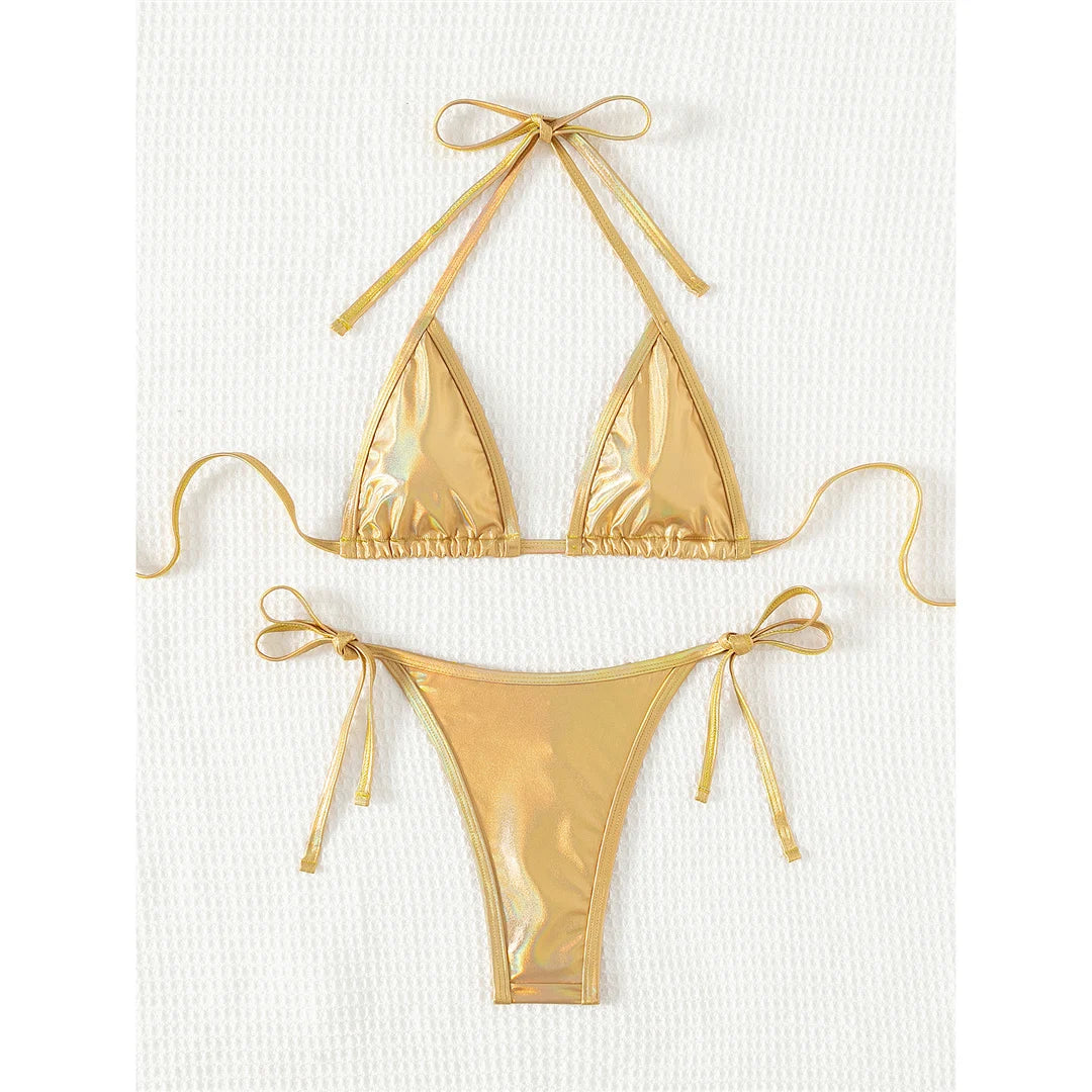 Ocean Oracle Gold Mini Micro Thong Bikini Set