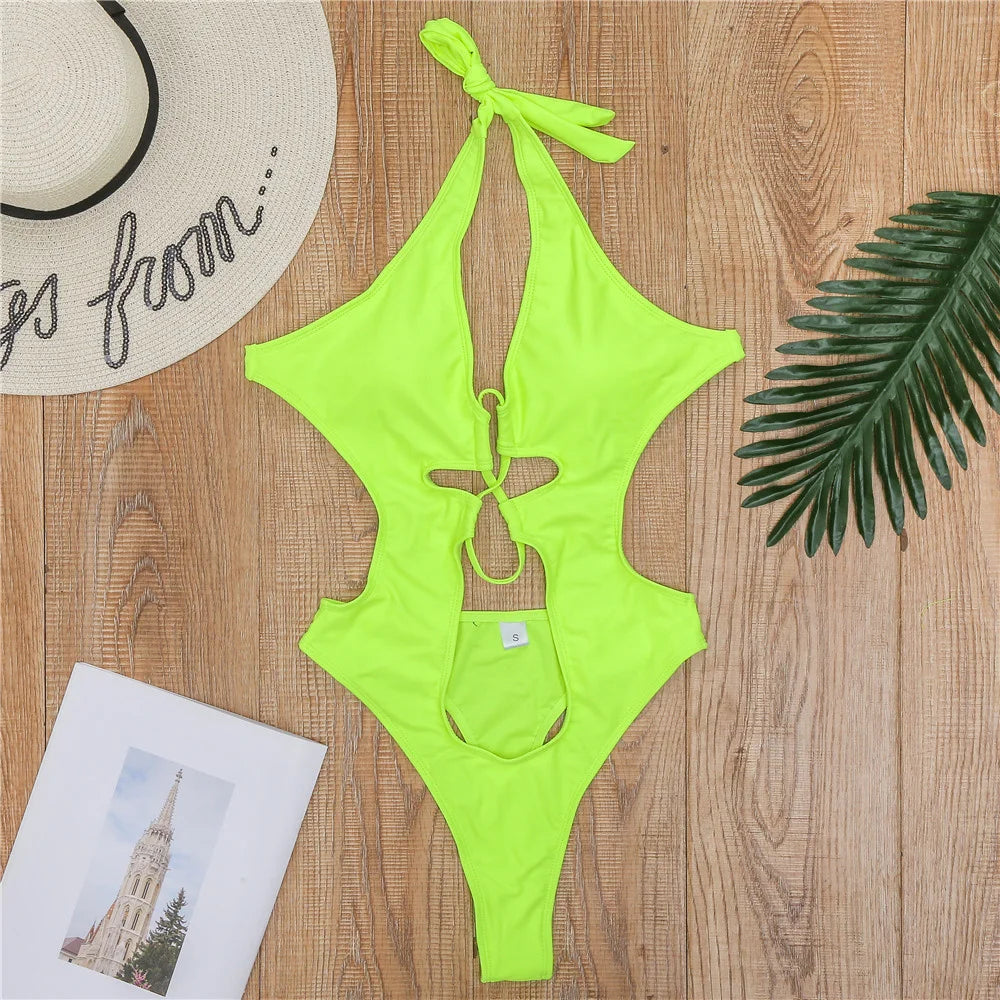 Boho Break Backless Bikini Hollow Out One-Piece
