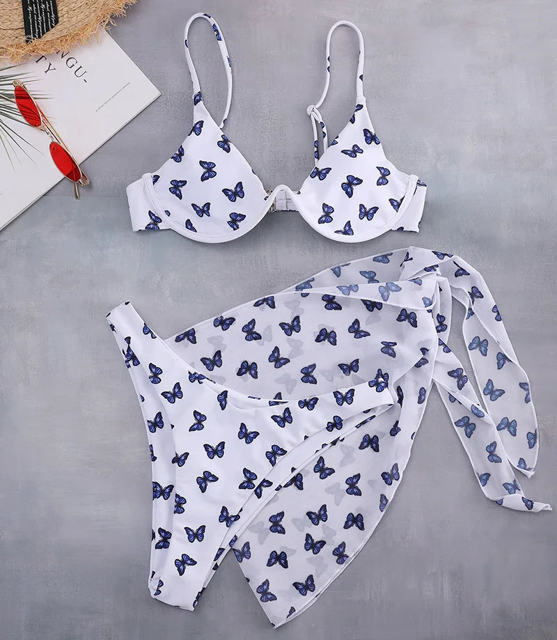 Mystic Monsoon Marble Print Bikini Three-piece