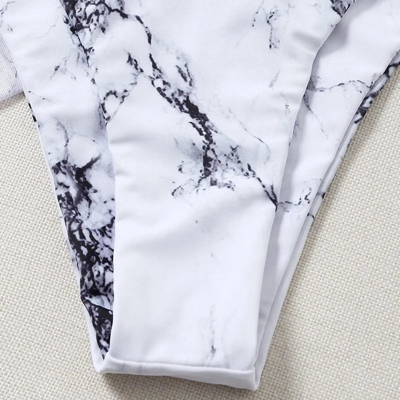 Mystic Monsoon Marble Print Bikini Three-piece