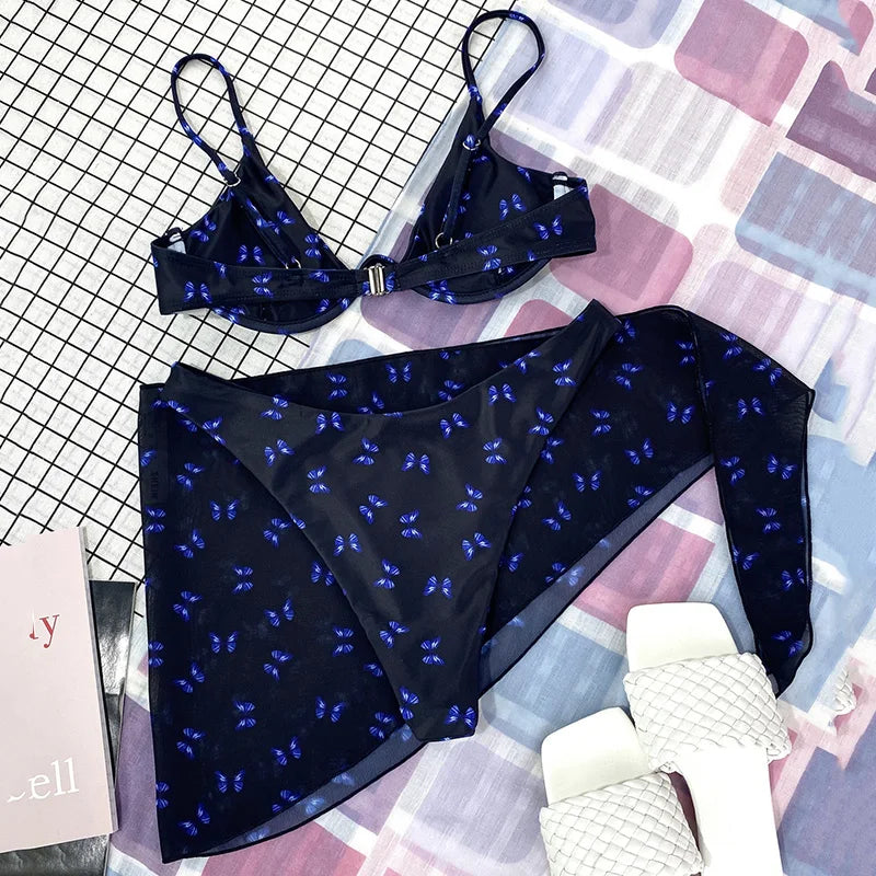 Mystic Monsoon Marble Print Bikini Three-piece