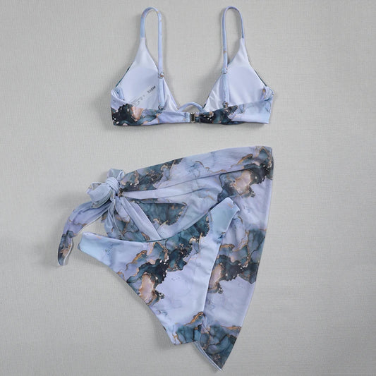 Mystic Monsoon Marble Print Bikini Three-piece