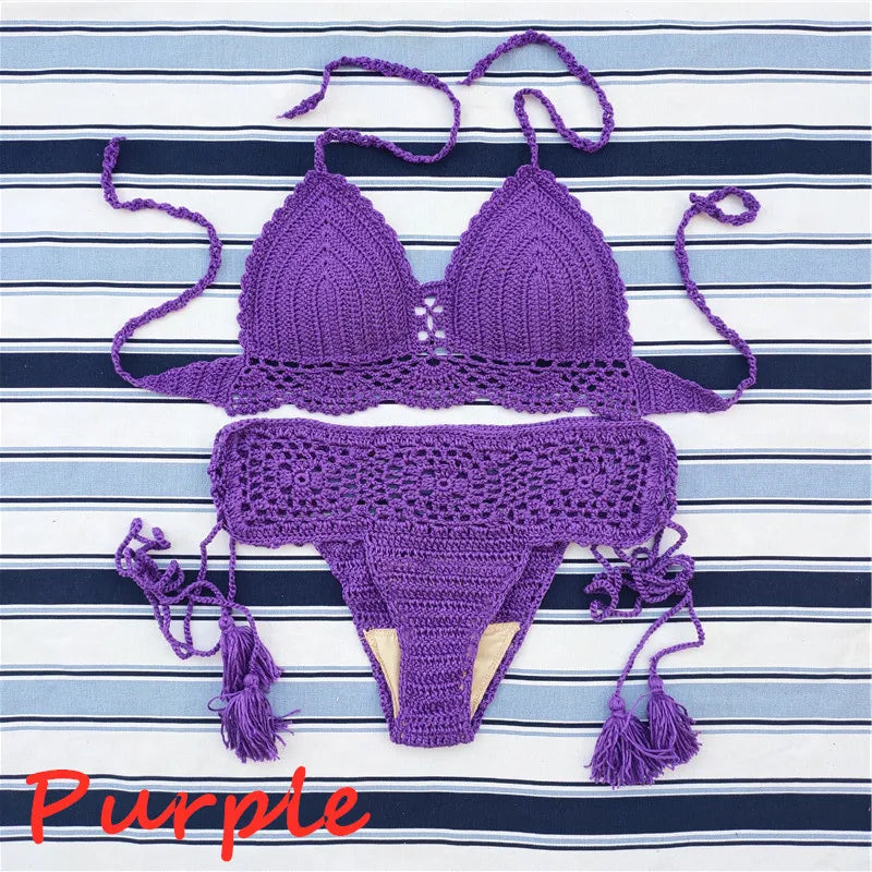 Coastal Caravan Crochet Crop-Top Bikini Set
