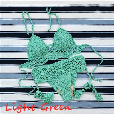 Coastal Caravan Crochet Crop-Top Bikini Set