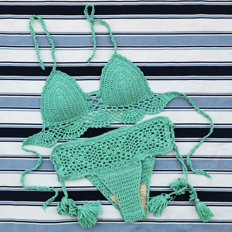 Coastal Caravan Crochet Crop-Top Bikini Set