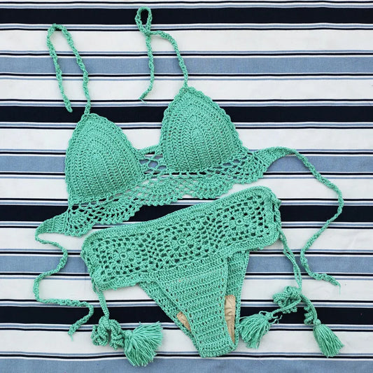 Coastal Caravan Crochet Crop-Top Bikini Set