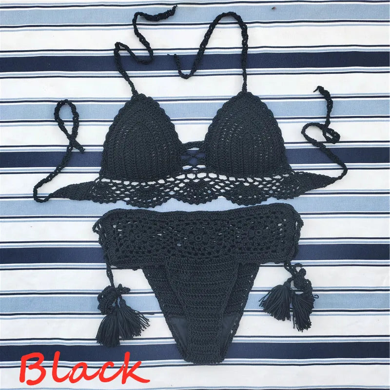 Coastal Caravan Crochet Crop-Top Bikini Set