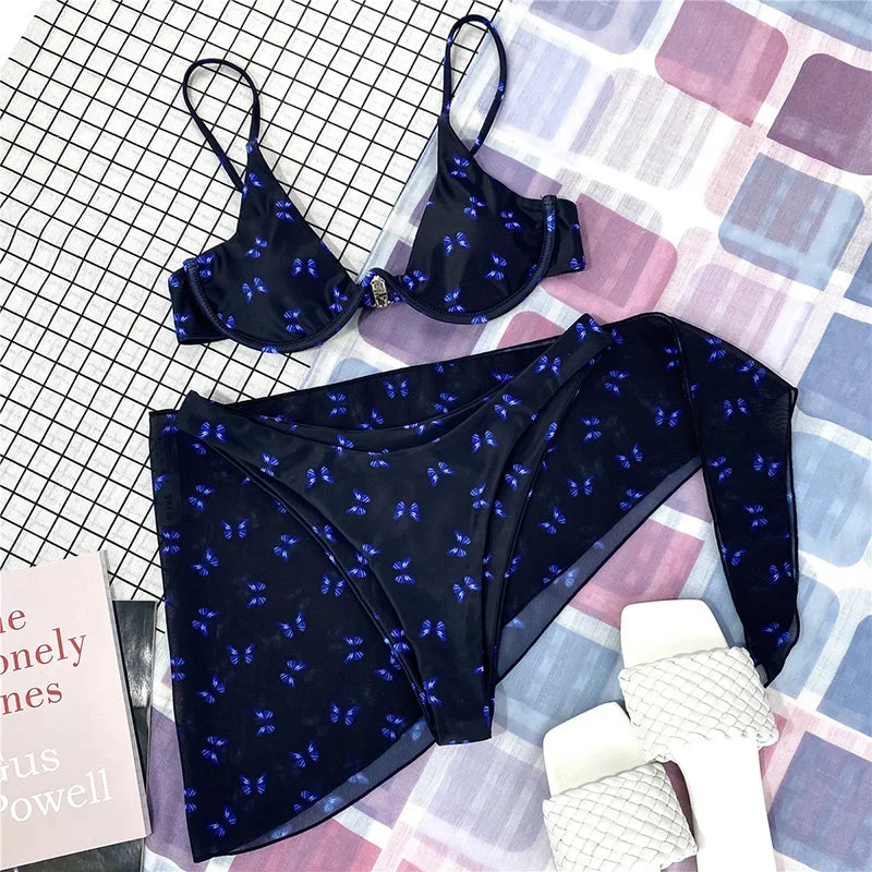 Mystic Monsoon Marble Print Bikini Three-piece