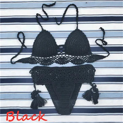Coastal Caravan Crochet Crop-Top Bikini Set
