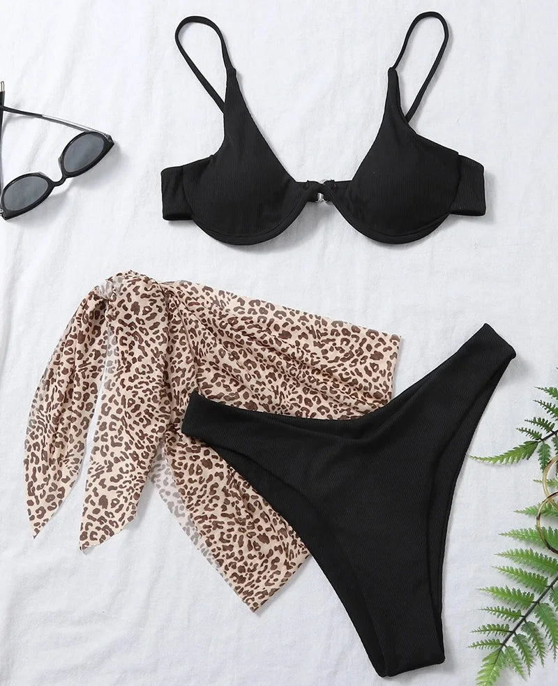 Mystic Monsoon Marble Print Bikini Three-piece