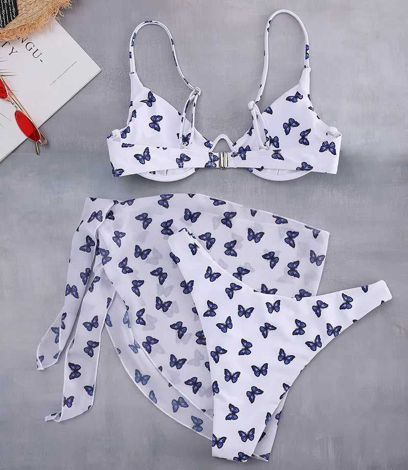 Mystic Monsoon Marble Print Bikini Three-piece