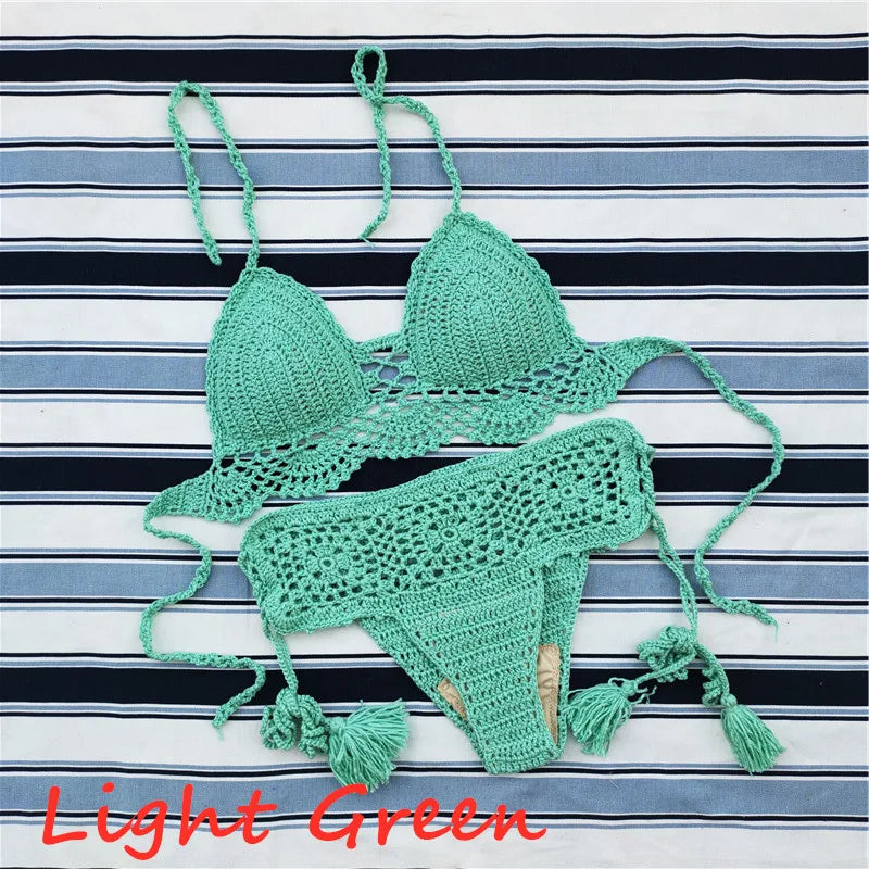 Coastal Caravan Crochet Crop-Top Bikini Set