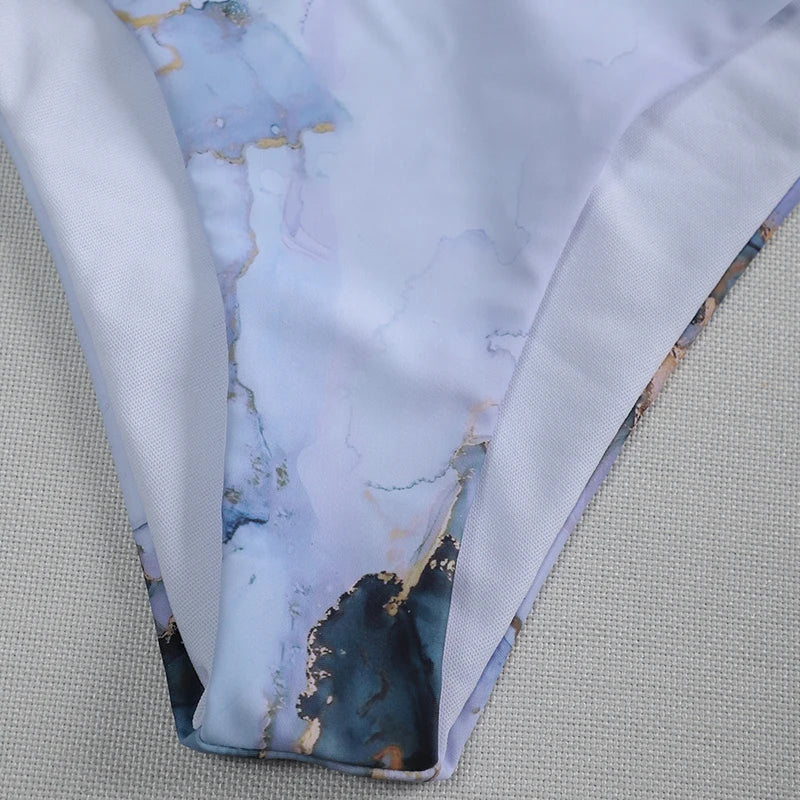 Mystic Monsoon Marble Print Bikini Three-piece