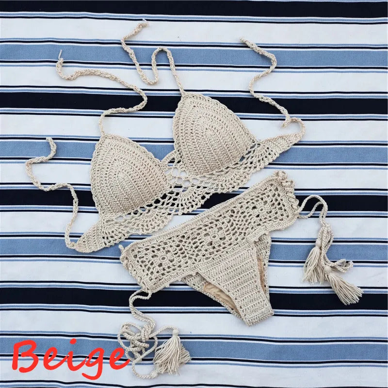 Coastal Caravan Crochet Crop-Top Bikini Set