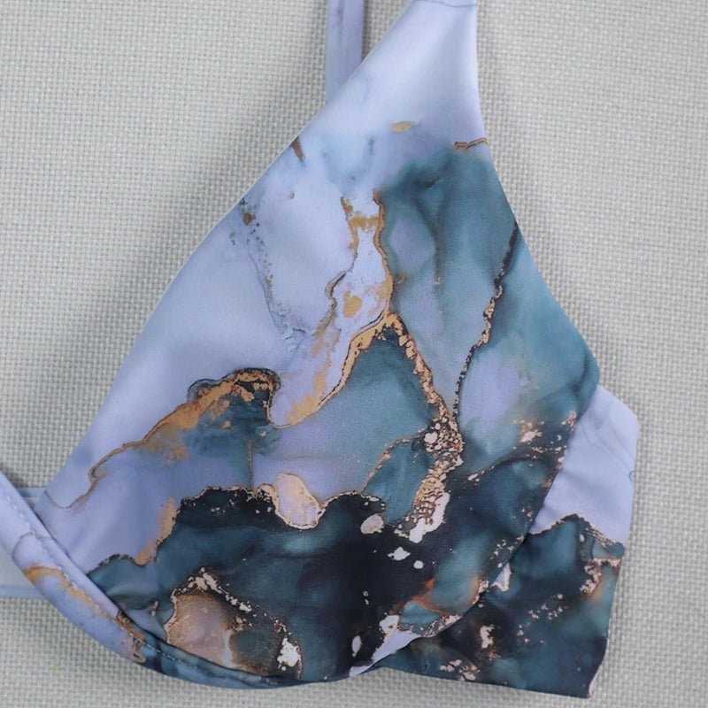 Mystic Monsoon Marble Print Bikini Three-piece