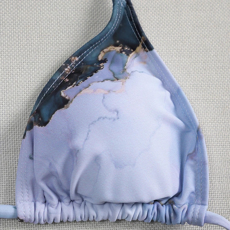 Mystic Monsoon Marble Print Bikini Three-piece