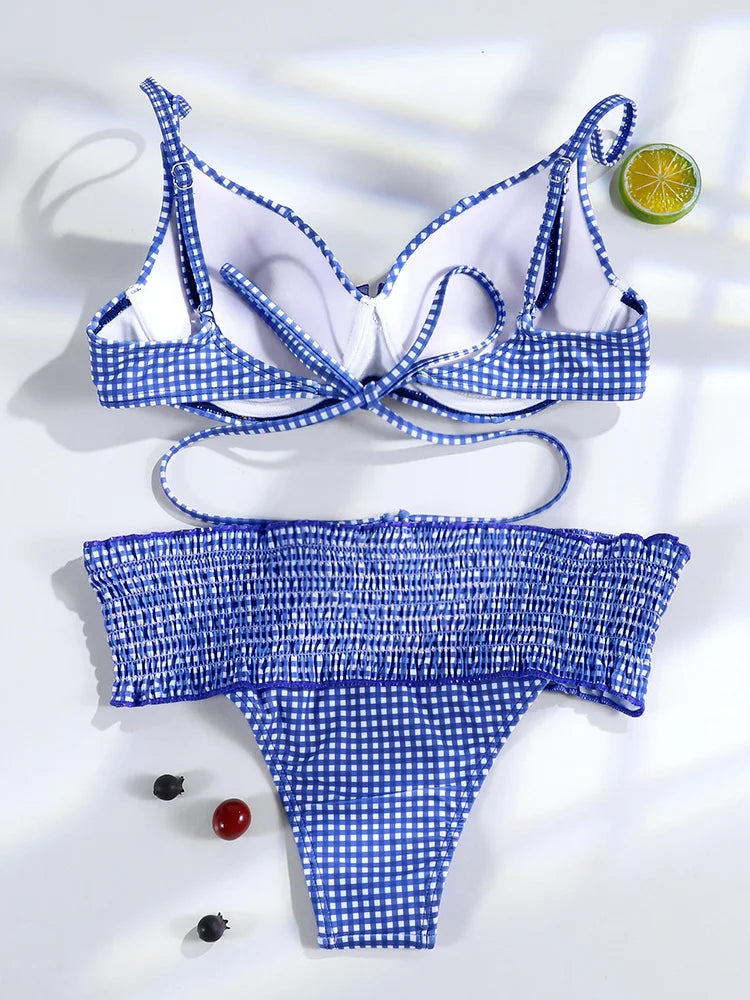 Palms & Petals Plaid Bikini Set