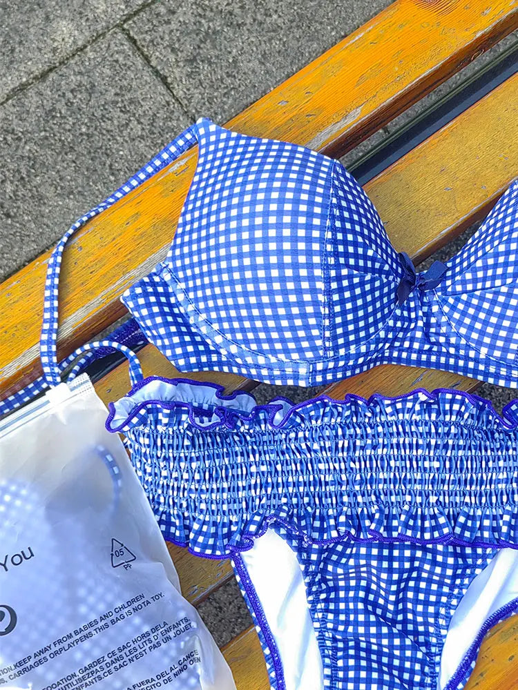 Palms & Petals Plaid Bikini Set
