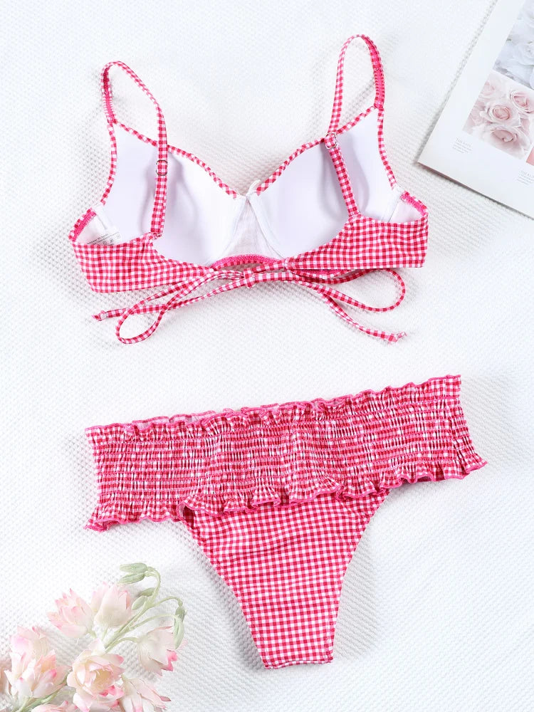 Palms & Petals Plaid Bikini Set