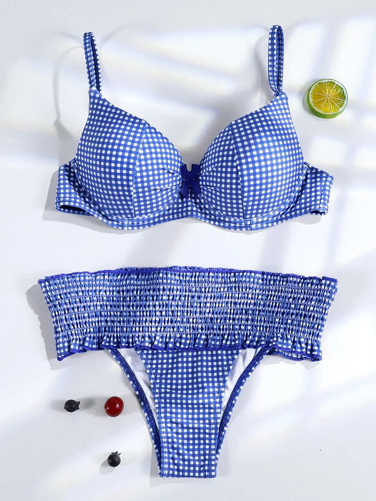 Palms & Petals Plaid Bikini Set
