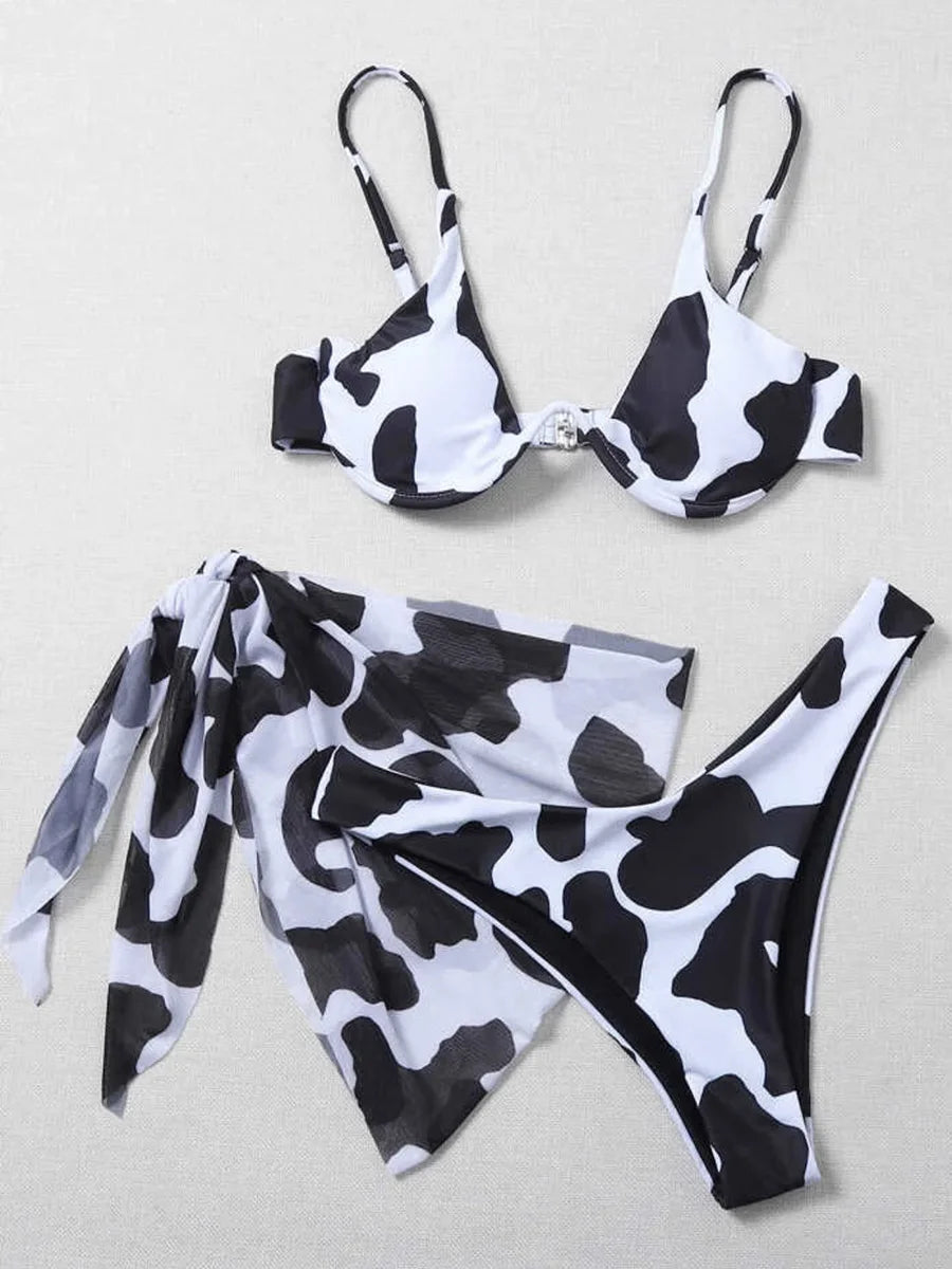 Mystic Monsoon Marble Print Bikini Three-piece