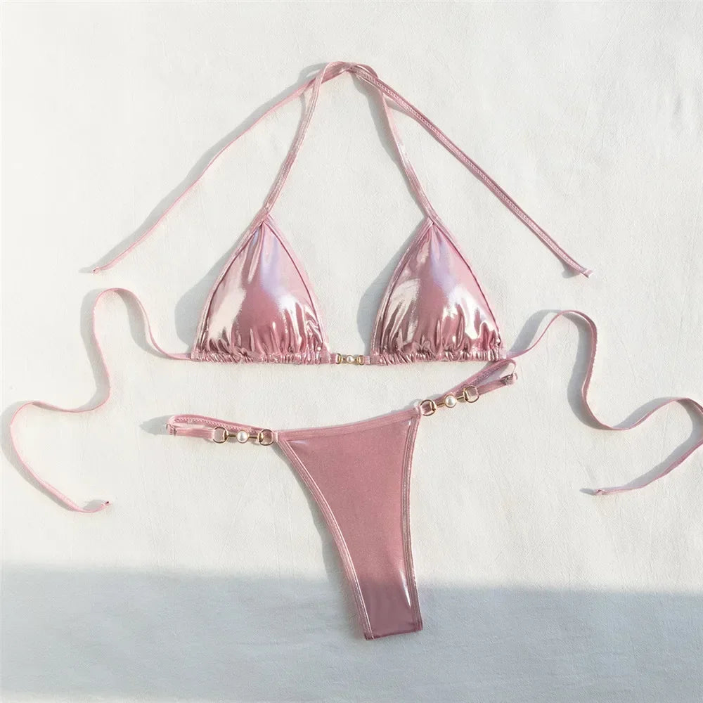 Seashell Siren Shiny String Micro Bikini