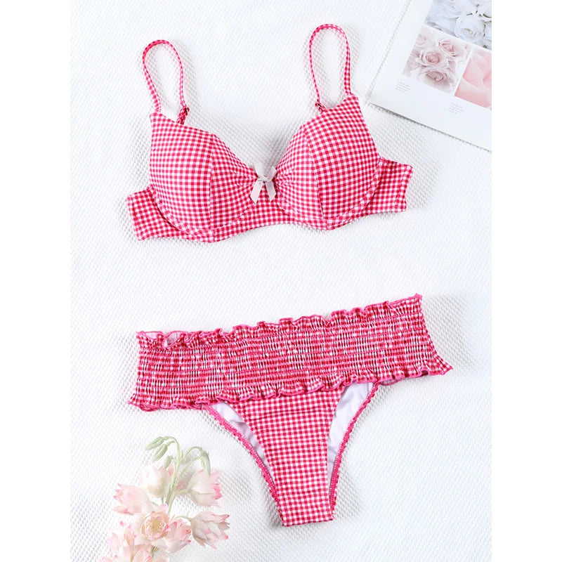 Palms & Petals Plaid Bikini Set