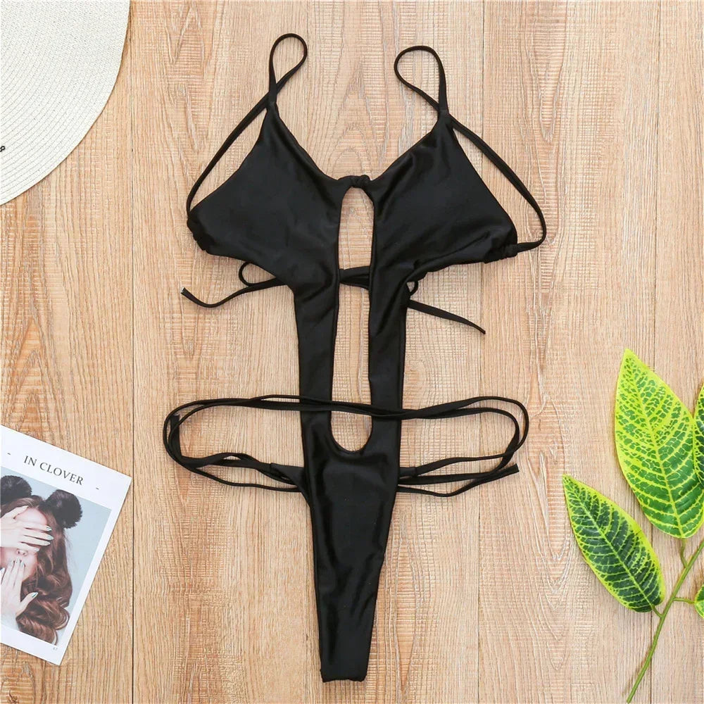 Boho Break Backless Bikini Hollow Out One-Piece