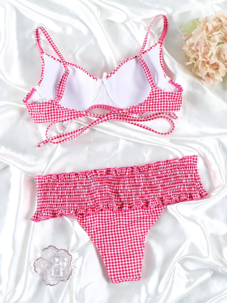 Palms & Petals Plaid Bikini Set