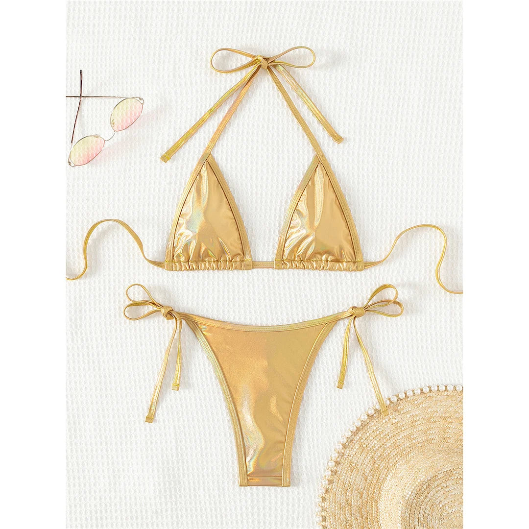 Ocean Oracle Gold Mini Micro Thong Bikini Set