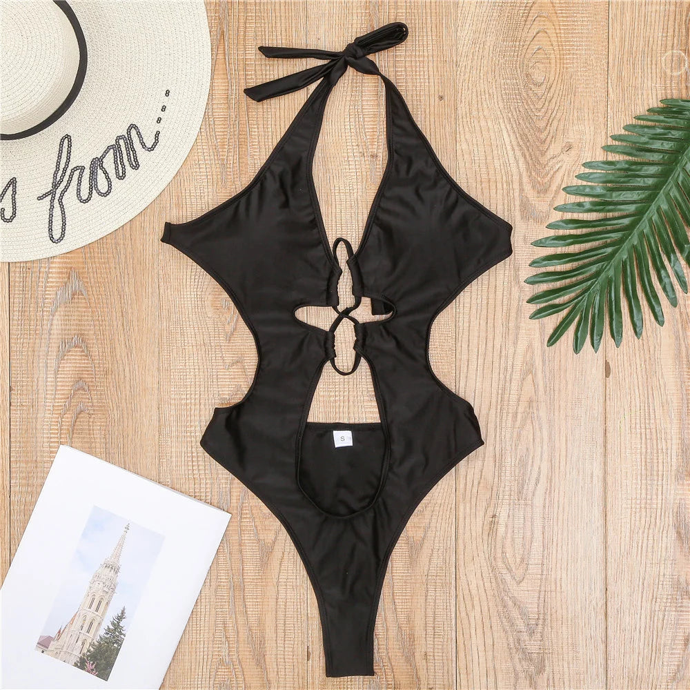 Boho Break Backless Bikini Hollow Out One-Piece