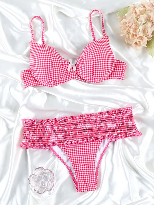 Palms & Petals Plaid Bikini Set