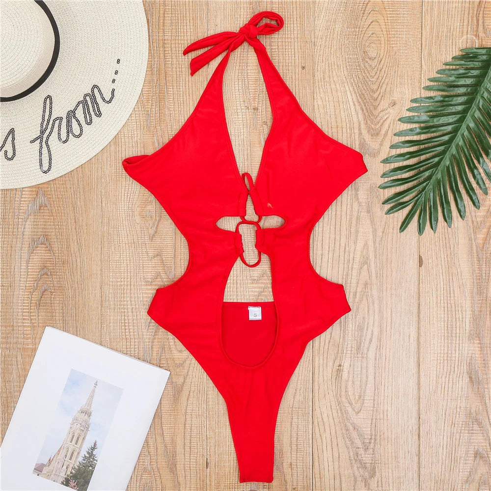 Boho Break Backless Bikini Hollow Out One-Piece