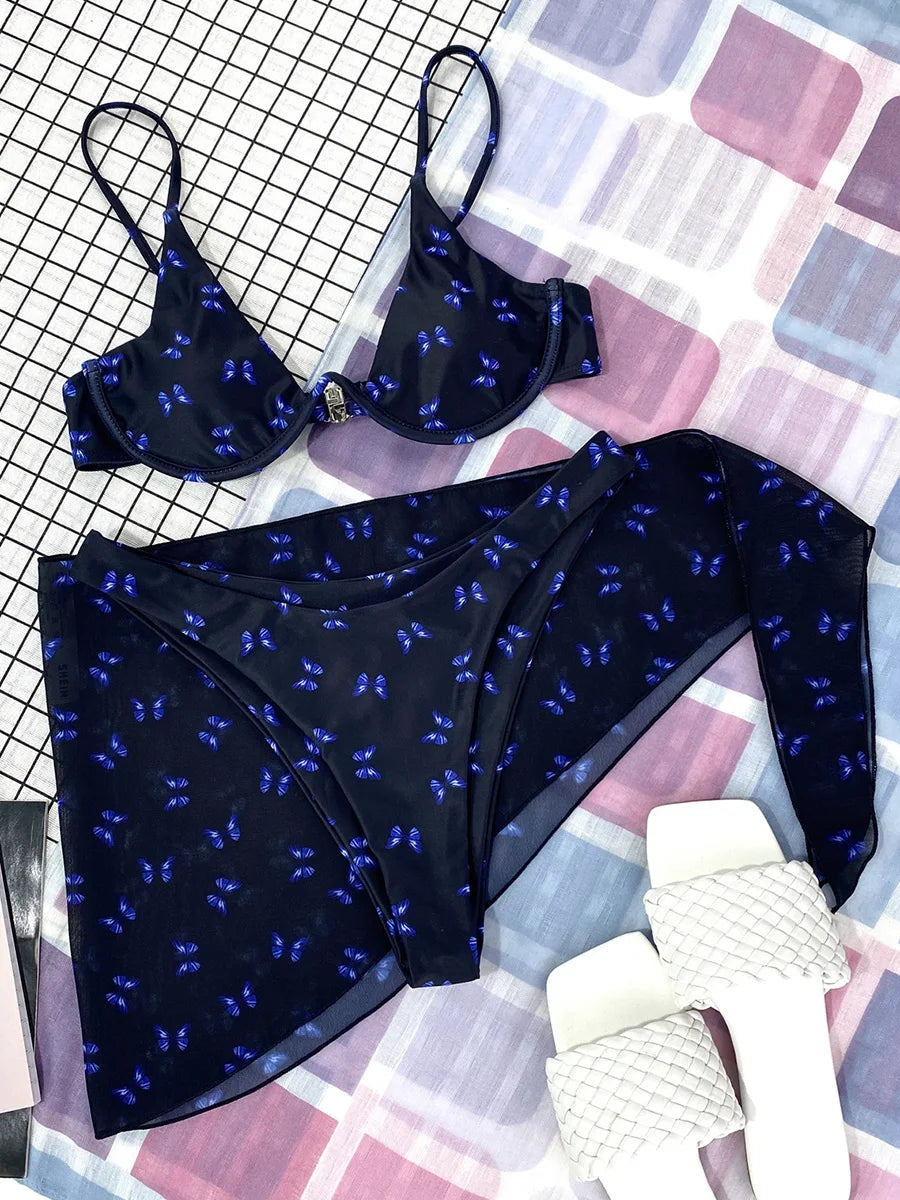 Mystic Monsoon Marble Print Bikini Three-piece