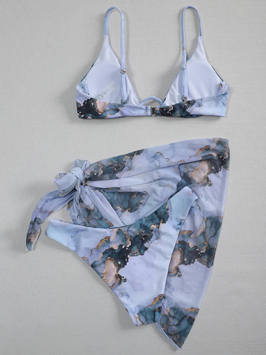 Mystic Monsoon Marble Print Bikini Three-piece