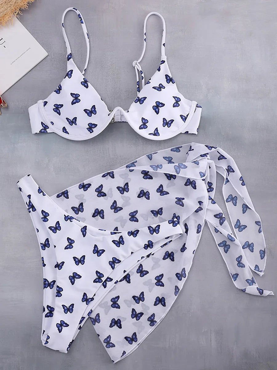 Mystic Monsoon Marble Print Bikini Three-piece